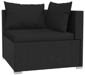 4 pcs conjunto lounge de jardim c/ almofadões vime PE preto