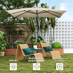 Chapéu de Sol Excêntrico 247x247 cm com Base Cruzada Capa Ajustável Manivela Capa Protectora e Corda de Vento Caqui