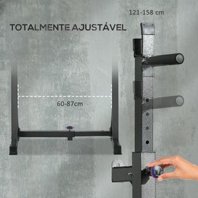 Suporte para Barras de Pesos com Largura e Altura Ajustáveis Suporte de Musculação com Estrutura de Aço 60-87x65x121-158 cm Preto