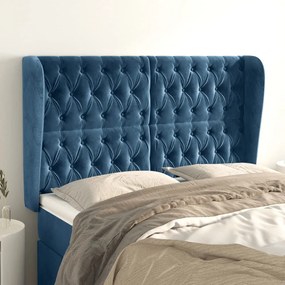 Cabeceira cama c/ abas veludo 147x23x118/128 cm azul-escuro