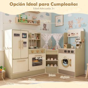 Cozinha de brincar de Canto infantil 146,5 x 54 x 85,5 cm com torneira e máquina de lavar louça 21 acessórios Eletrodomésticos para crianças 3+ anos V
