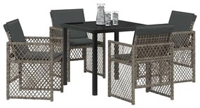 Conjunto de Jantar de Jardim vidaXL 5 Peças com Almofadas Cinza Vime