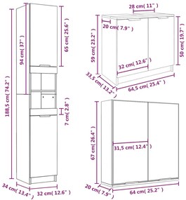 3 pcs conjunto móveis casa de banho madeira processada branco