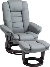 HOMCOM Poltrona relax com pufe, poltrona reclinável, giratória, encosto inclinável, efeito couro, até 130 kg, Cinza | Aosom Portugal
