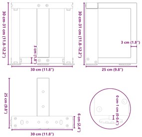 Pés para mesa de centro em forma de T, 2 peças, preto, 30x25x(30-31) c