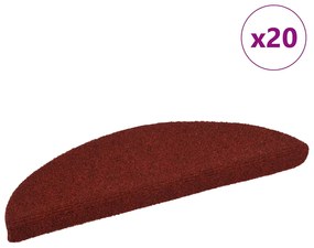 vidaXL Tapetes de escada autoadesivos 20 peças 56x17x3 cm vermelho bordô meia-lua