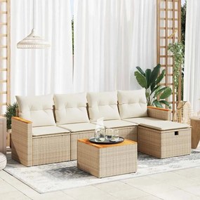 vidaXL 6 pcs conjunto de sofás p/ jardim com almofadões vime PE bege