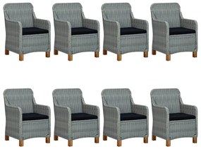 9 pcs conj. jantar exterior + almofadões vime PE cinzento-claro