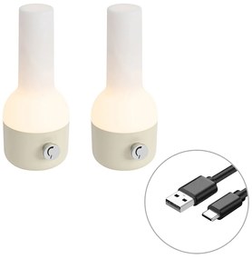 Conjunto de 2 Candeeiros de Mesa para Exterior Bege com Branco Incl. LED Recarregável - Haard