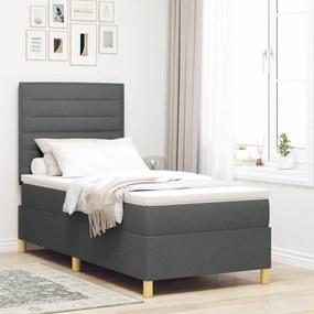 Cama Box Spring com Colchão Cinza Escuro Solteiro Tecido