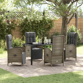 vidaXL Conjunto de Jantar de Jardim com 5 Peças e Almofadas Cinza Polirattan