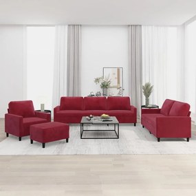 vidaXL 4 pcs conjunto de sofás com almofadões veludo vermelho tinto
