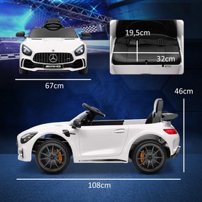 Carro Elétrico para Crianças Carro Mercedes-Benz AMG GTR com Bateria 12V Faróis  Buzina e Música 108x67x46 cm Branco