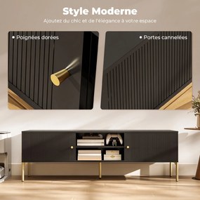 Móvel TV para Televisão até 65 Polegadas, 140 x 38 x 45,9 cm, Portas Caneladas, Preto