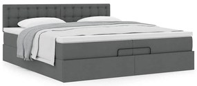 Estrutura de cama otomana com colchão 200x200cm cinzento-escuro