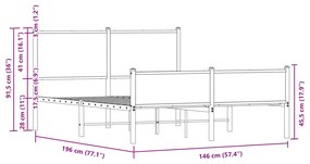 Estrutura de cama sem colchão 140x190 cm metal carvalho fumado