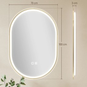 Espelho de Casa de Banho com LED Altifalante Bluetooth e Antiembaciamento 100x70 cm 3 Tons de Luz Brilho Regulável