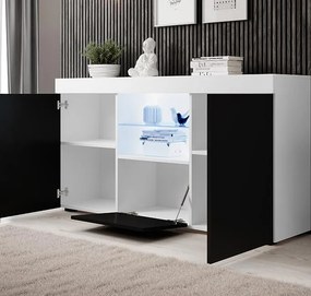 Aparador LUND com Luz LED - 150x83x40 cm - Branco e Preto Mate - Desig