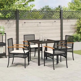 Conjunto de Jantar de Jardim com 5 Peças e Almofadas em Polyrattan Pre