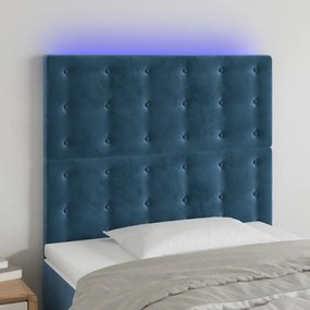 Cabeceira cama c/ luzes LED veludo 80x5x118/128cm azul-escuro