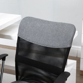 Cadeira ergonômica giratória de escritório com assento ajustável em altura, apoios de braço e rodas 57x57x93-103 cm Preto e cinza