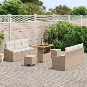 Conjunto de Sofá de Jardim de 9 Peças com Almofadas Bege em Rattan Sin