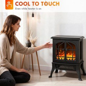 Lareira Elétrica 900/1800W 39x24x48 cm com Efeito Chama 3D 2 Níveis de Potência Termóstato Ajustável  para 15-30 ㎡  Preto