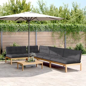 vidaXL 5 pcs móveis de paletes p/ jardim com almofadões acácia maciça