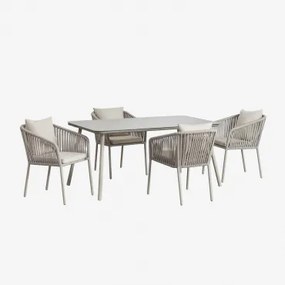Conjunto De Mesa Retangular Arhiza Classic 160x90 Cm E 4 Cadeiras De Jantar Em Alumínio Verde Cáqui - Sklum