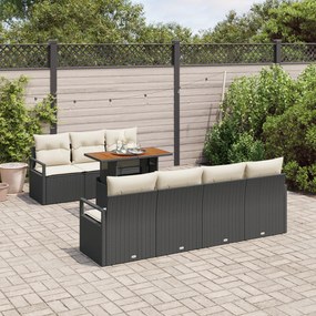 Conjunto de Sofá de Jardim vidaXL com Almofadas Preto Vime Poliéster,