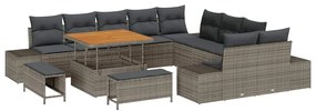 Conjunto de Sofá de Jardim com 13 Peças e Almofadas Cinzas em Rattan d
