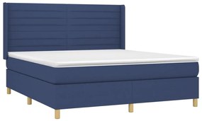 Cama box spring c/ colchão e LED 160x200 cm tecido azul