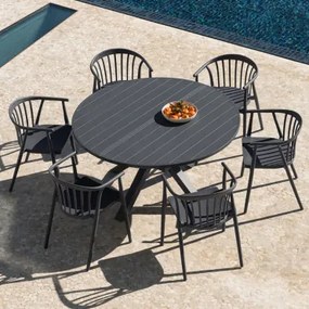 Conjunto De Mesa Extensível 145-200x145 Cm Em Alumínio Barces E 6 Cadeiras De Jardim Empilháveis Com Apoios De Braços Ivor Cinza Grafito - Sklum