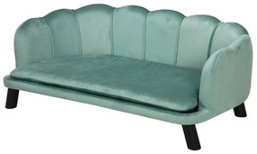 PawHut Sofá para Cães Médios Sofá Cama para Animais de Estimação Estofado em Veludo com Pés de Madeira 98,5x60,5x35,5 cm Verde