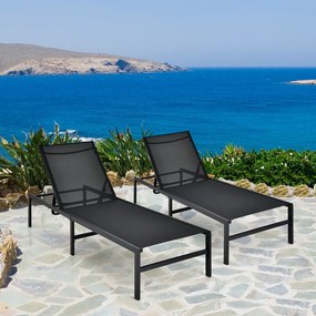 Conjunto de 2 Espreguiçadeiras de Terraço, 64 x 198 x 67-103 cm, Encosto Reclinável em 6 Níveis, Preto