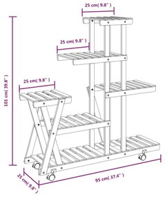 Suporte de plantas com rodas 95x25x101 cm abeto maciço