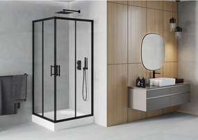 Mexen Rio cabine de duche quadrada 90 x 90 cm, transparente, preta + base de duche, branca - 860-090-090-70-00-4510