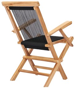 Cadeiras de jardim dobráveis 2 pcs madeira teca maciça e corda