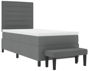 Cama Box Spring com Colchão &amp; Banco Cinza Escuro 90x190 cm Tecido