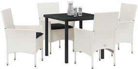 Conjunto de Jantar de Jardim com 5 Peças e Almofadas Brancas em Polyra