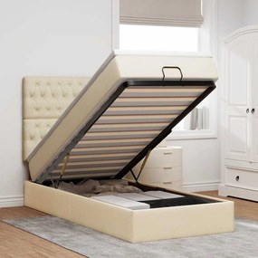 vidaXL Cama Otomana com colchão & LEDs 90x200 cm tecido creme