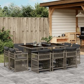 vidaXL 11 pcs conjunto jantar p/ jardim c/ almofadões vime PE cinzento