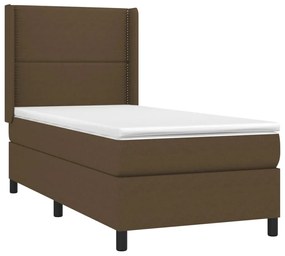 Cama box spring c/ colchão/LED 80x200cm tecido castanho-escuro