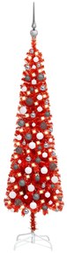 3078122 vidaXL Árvore de Natal fina com luzes LED e bolas 150 cm vermelha