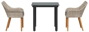 Conjunto de sala de jantar 3 pcs Cinza claro e preto Médio