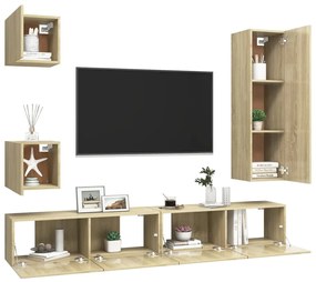 5pcs conjunto de móveis de TV derivados madeira carvalho sonoma
