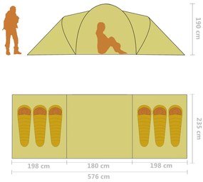 Tenda de campismo para 6 pessoas cinzento e laranja