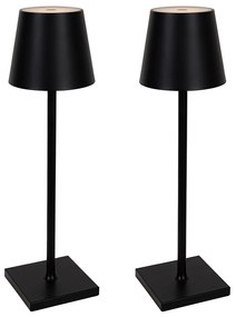 Conjunto de 2 candeeiros de mesa de exterior pretos c/ LED e dimmer tátil recarregável - Janet Moderno