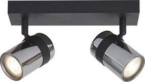 Foco de teto preto com vidro fumê 2 luzes giratório e inclinável - Gianni