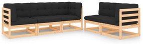 5 pcs conjunto lounge de jardim c/ almofadões pinho maciço